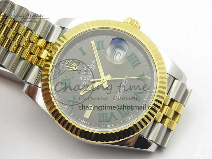 MiroTime 0519 DateJust 41 SS YG 126333 Fluted Bezel DJF Best Edition 904L Steel Gray Dial Green Roman Markers on Jubilee Bracelet A Seasonal 3194